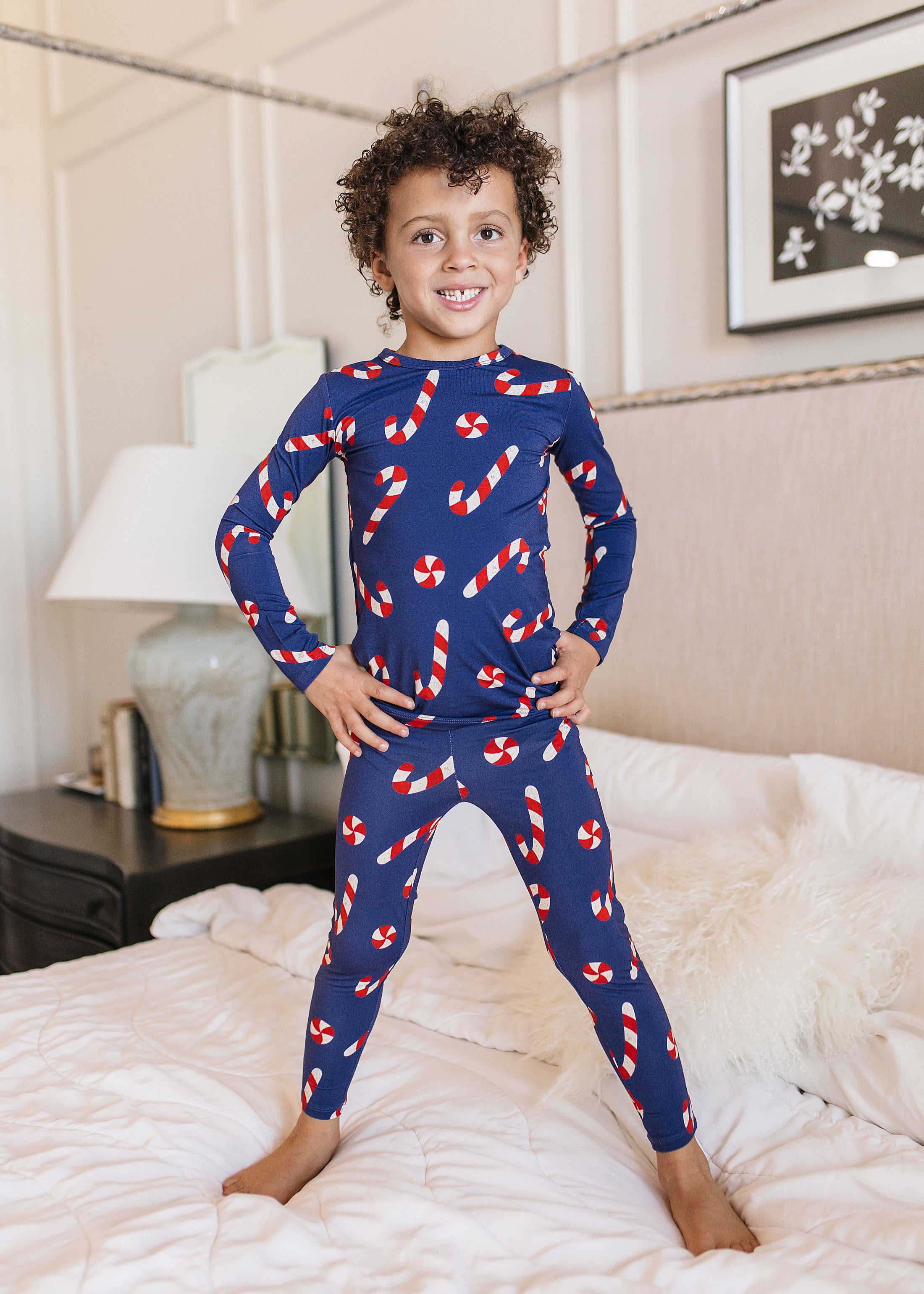 Navy Candy Cane Pajama Set
