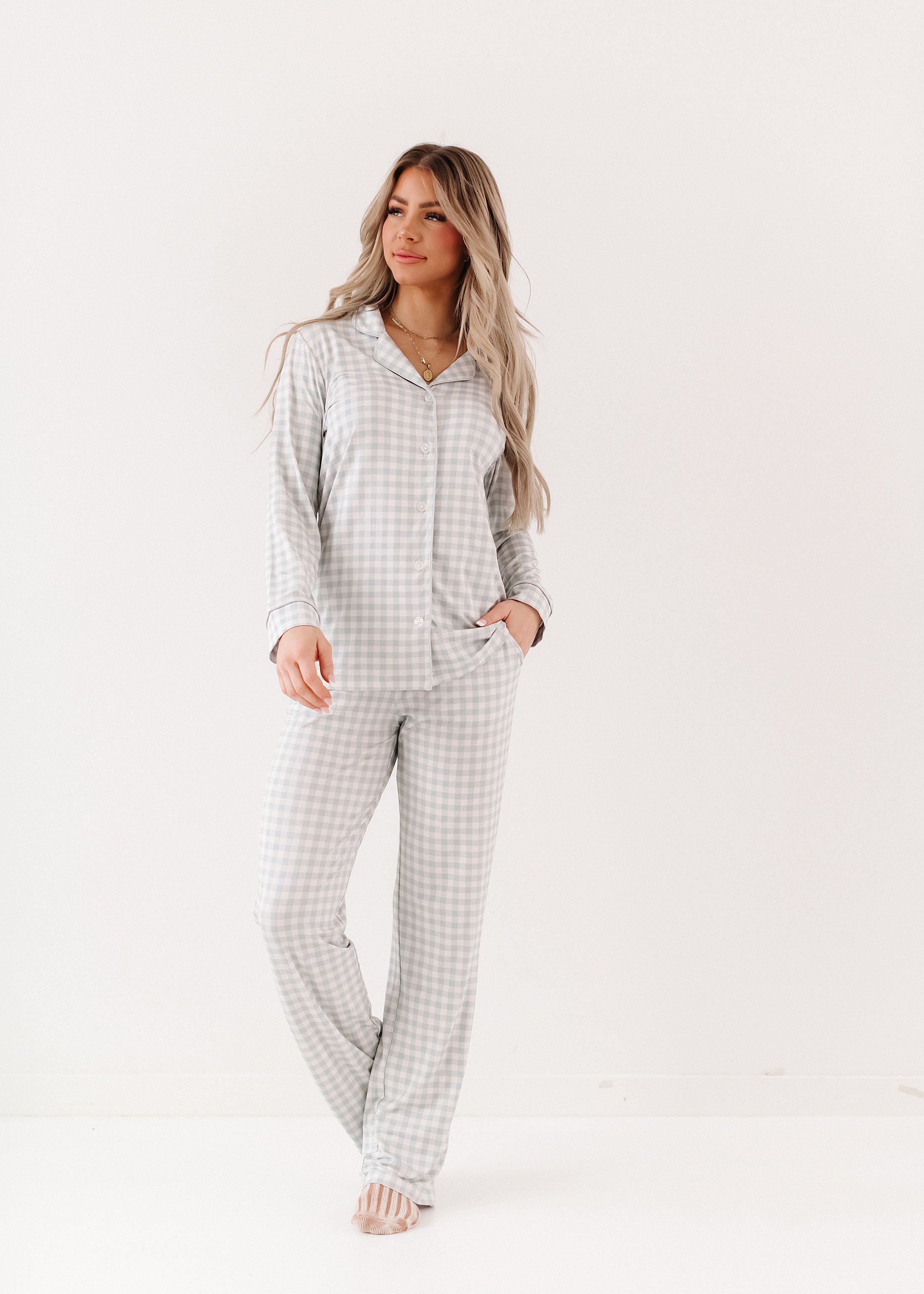 Womens Mint Gingham Pajama Set